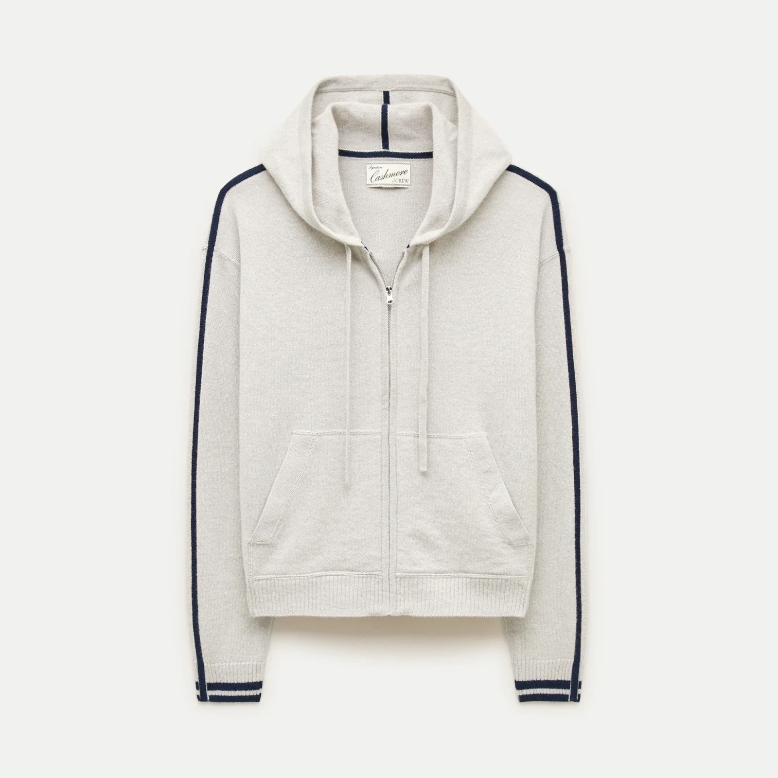 Cashmere full-zip hoodie with tipping