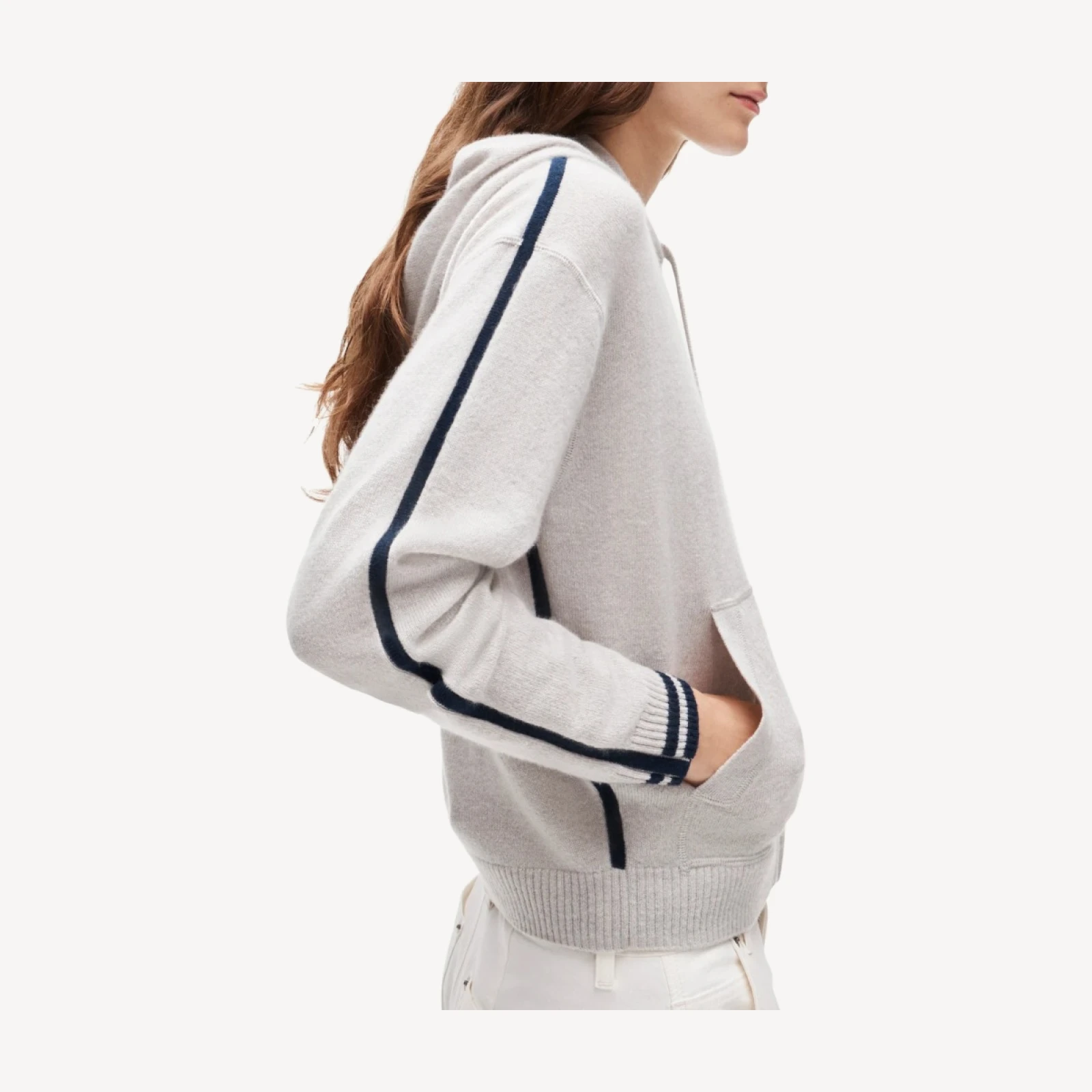 Cashmere full-zip hoodie with tipping