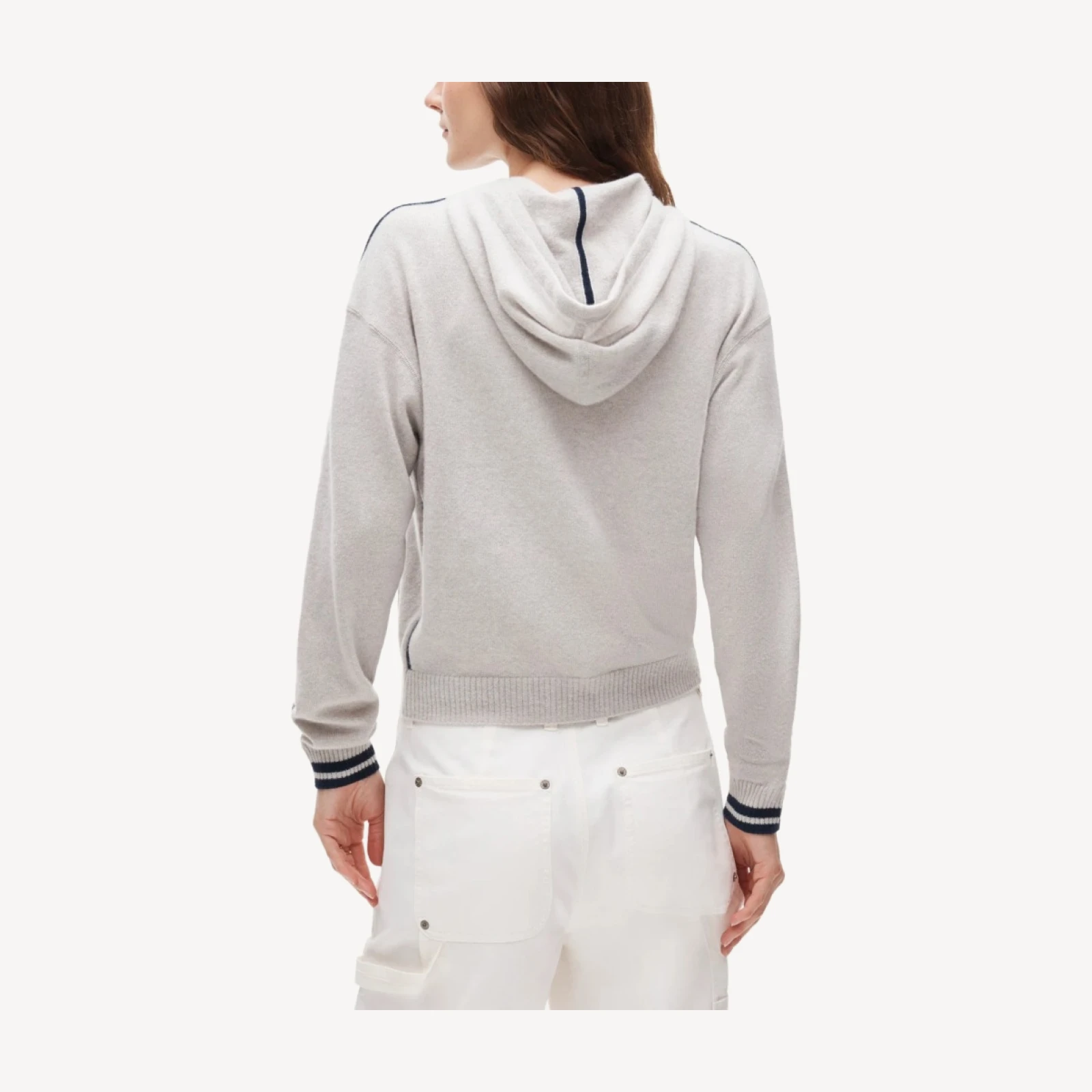 Cashmere full-zip hoodie with tipping
