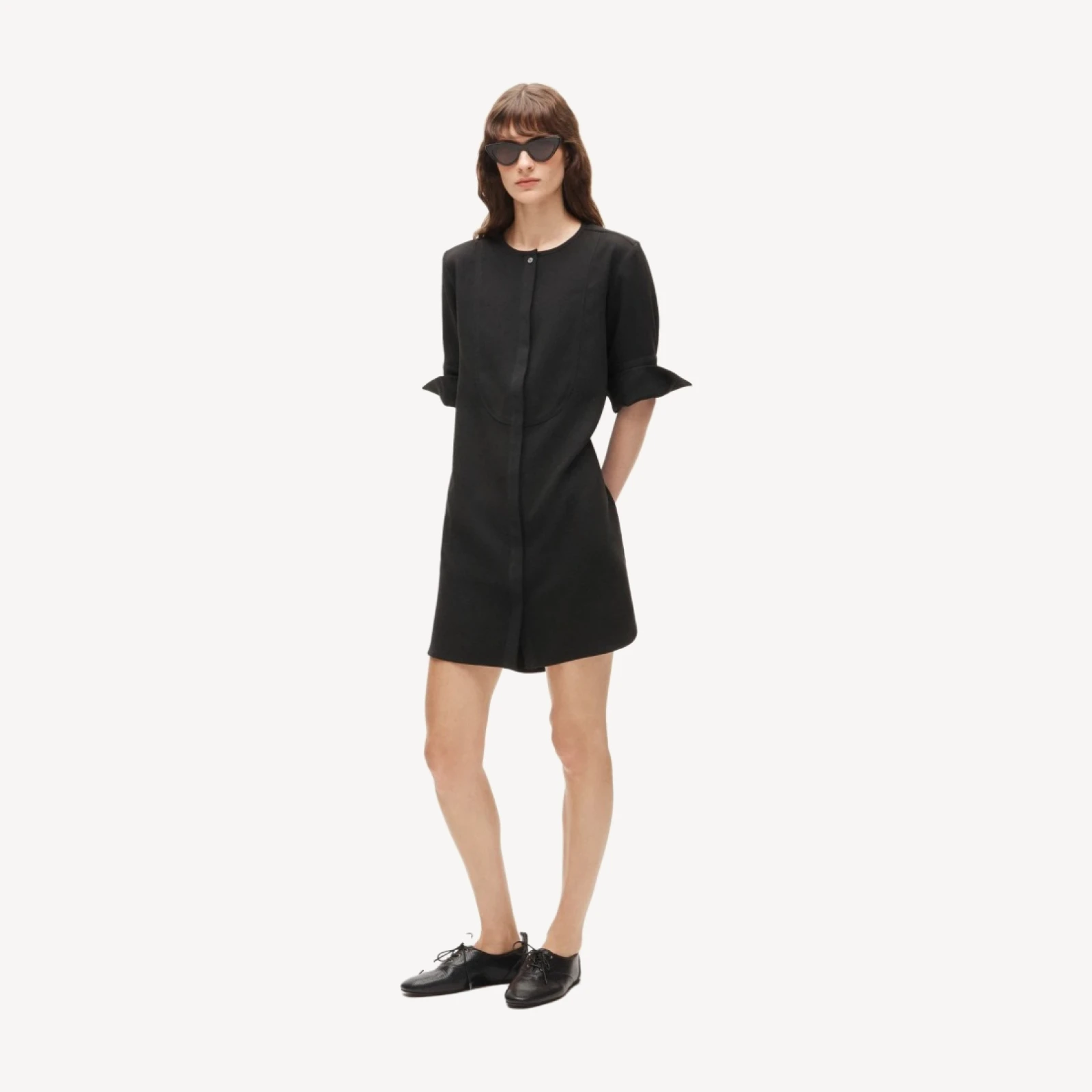Tuxedo-bib tunic dress in city crepe
