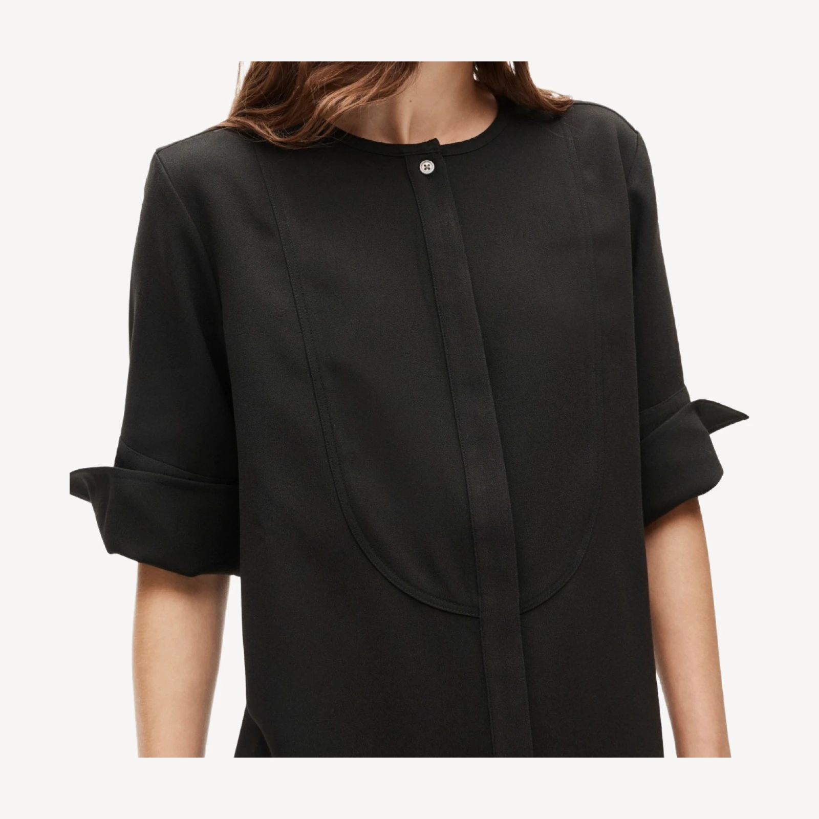 Tuxedo-bib tunic dress in city crepe