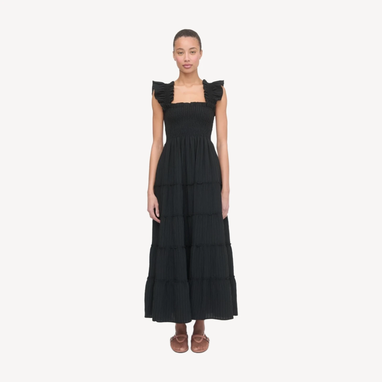 The Ellie Maxi Nap Dress - Black Tonal Seersucker