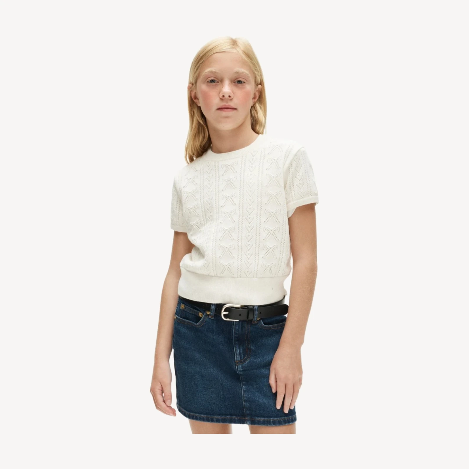 Girls' bow-pointelle sweater-tee