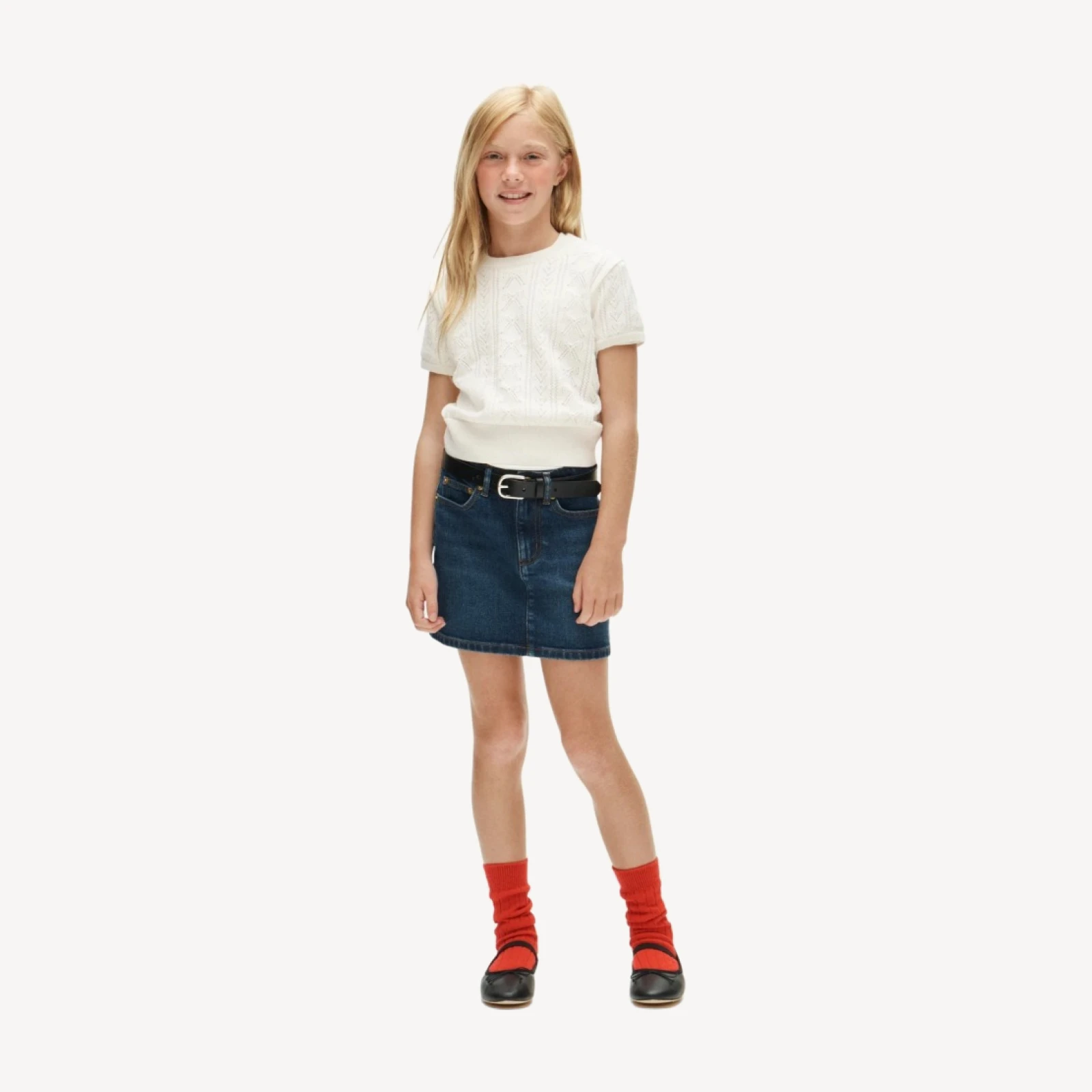 Girls' bow-pointelle sweater-tee