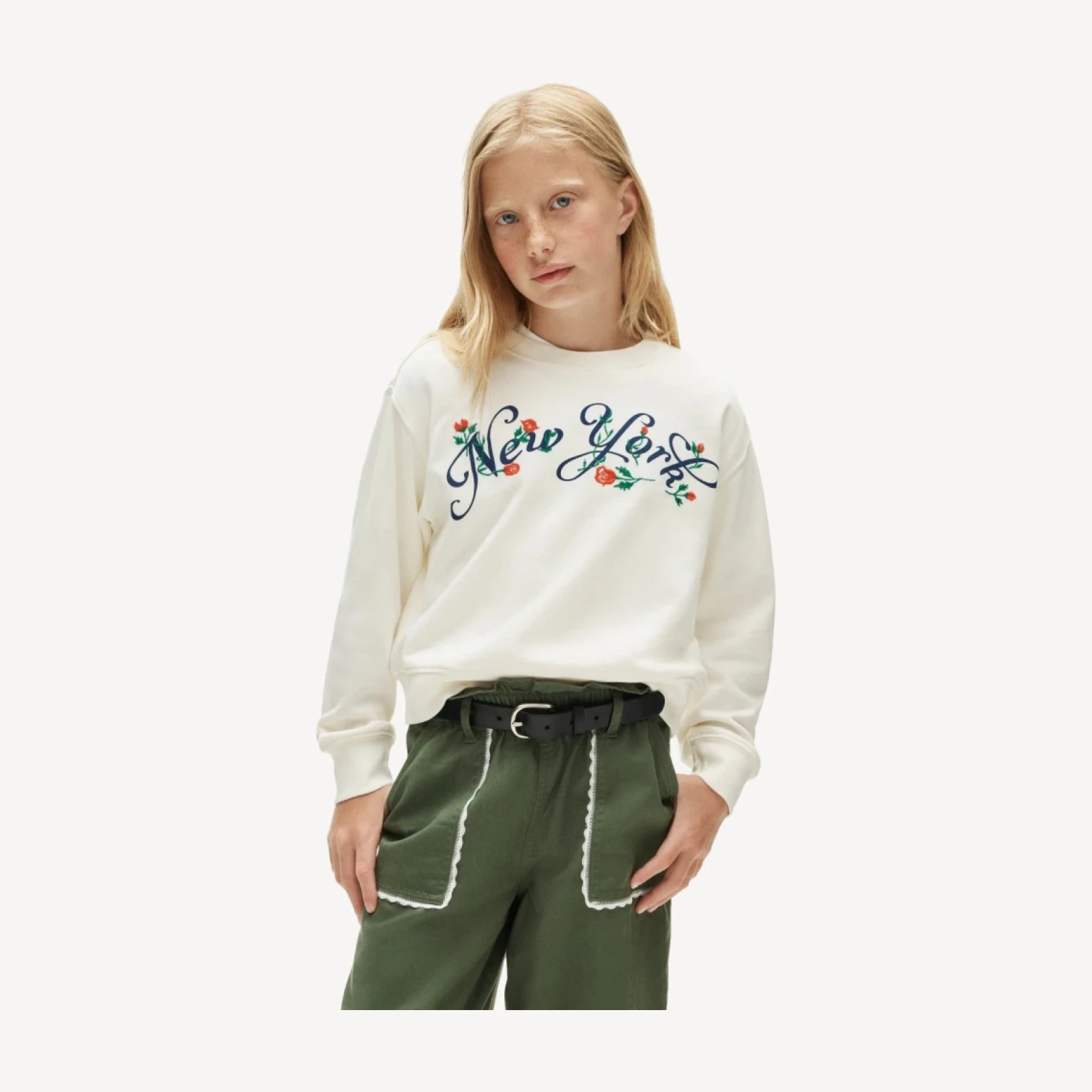 Girls' "New York" crewneck sweatshirt with embroidery