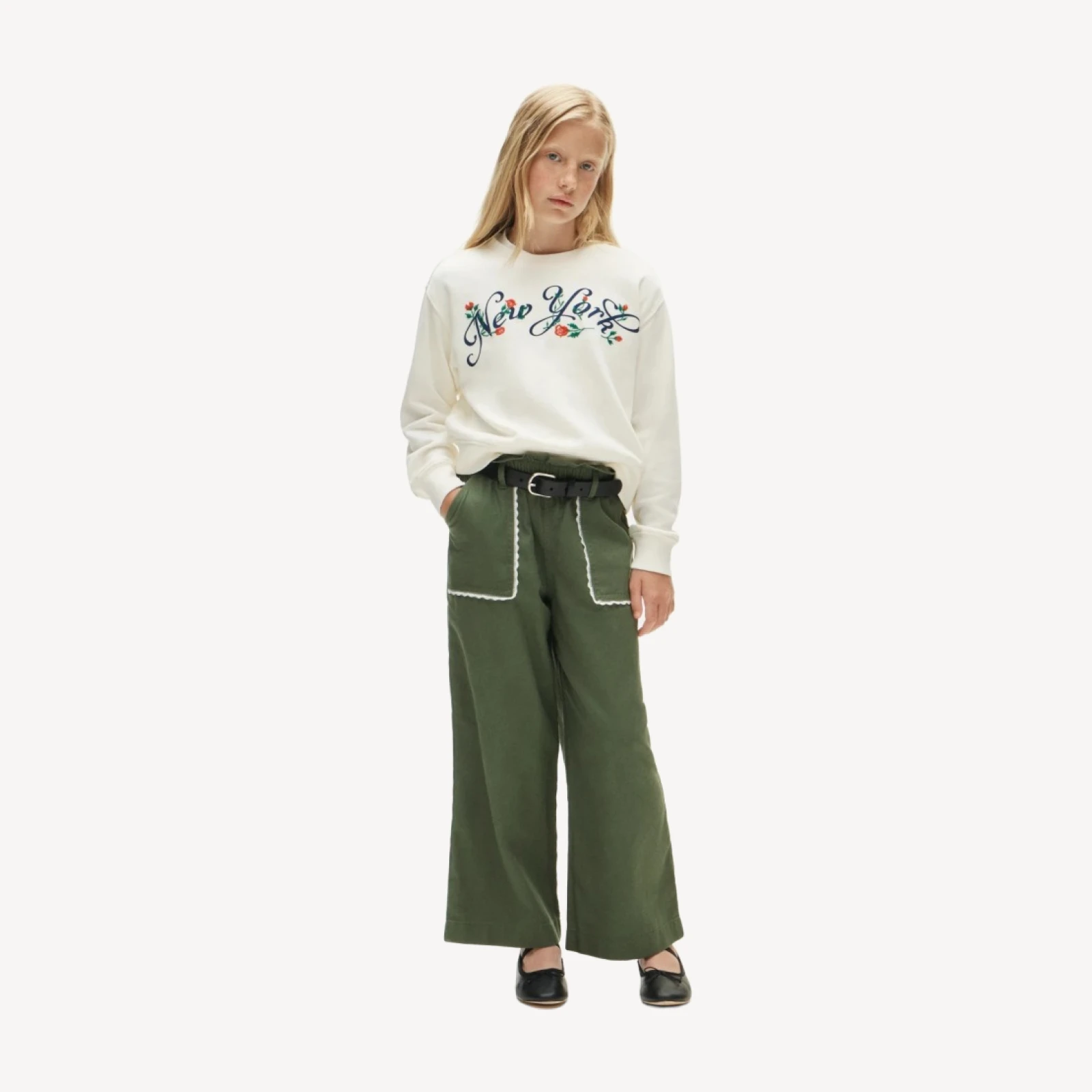 Girls' "New York" crewneck sweatshirt with embroidery