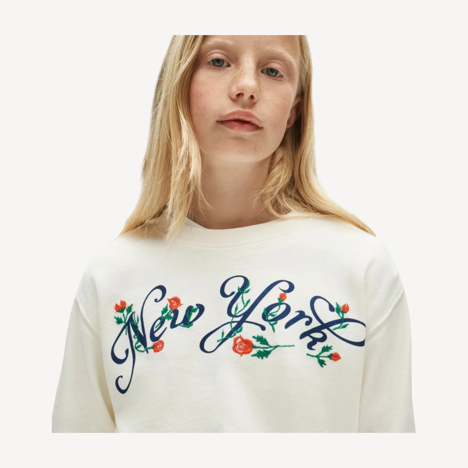 Girls' "New York" crewneck sweatshirt with embroidery