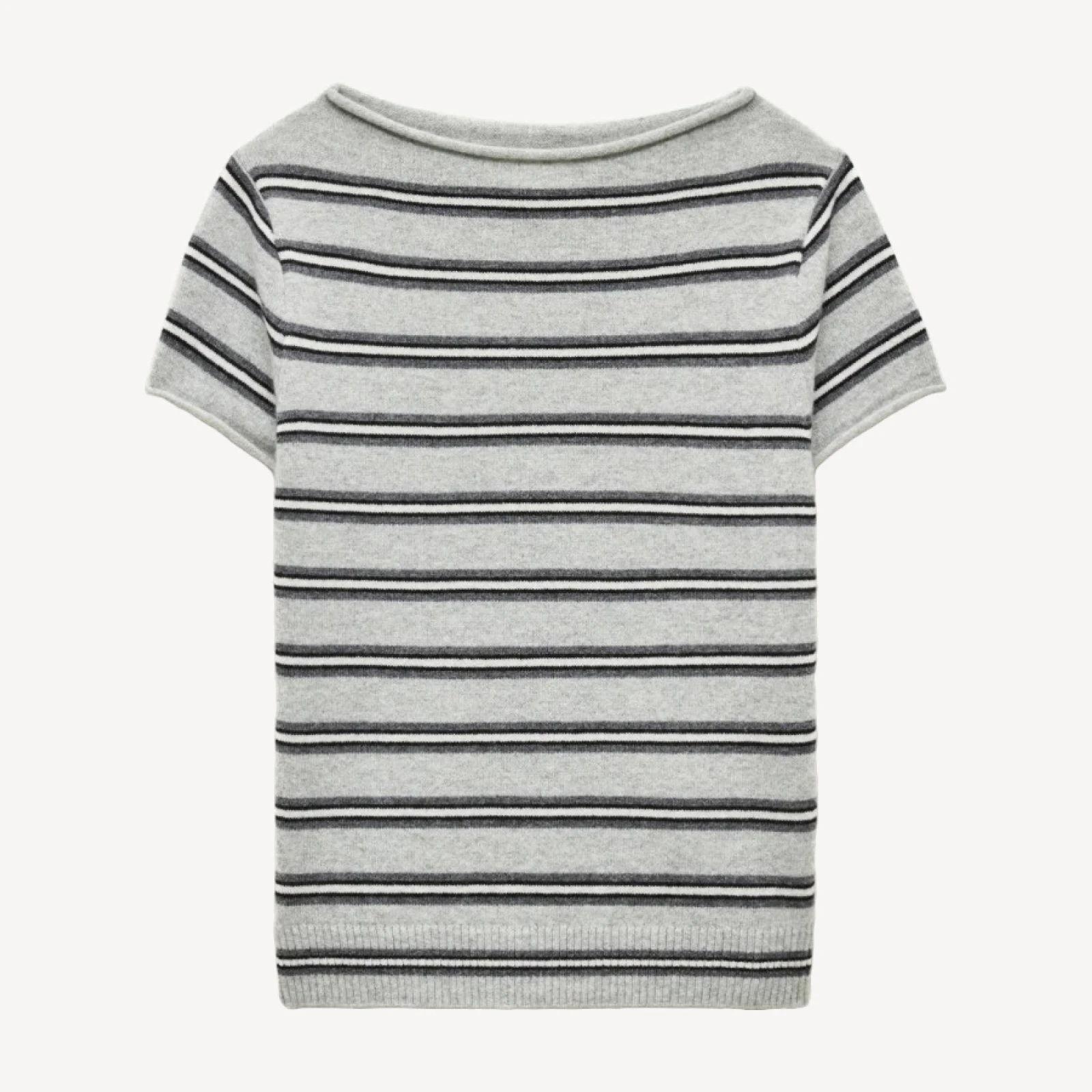 Rolled cashmere boatneck sweater-tee in stripe
