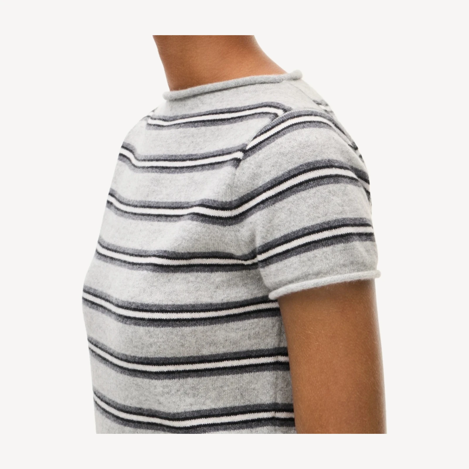 Rolled cashmere boatneck sweater-tee in stripe