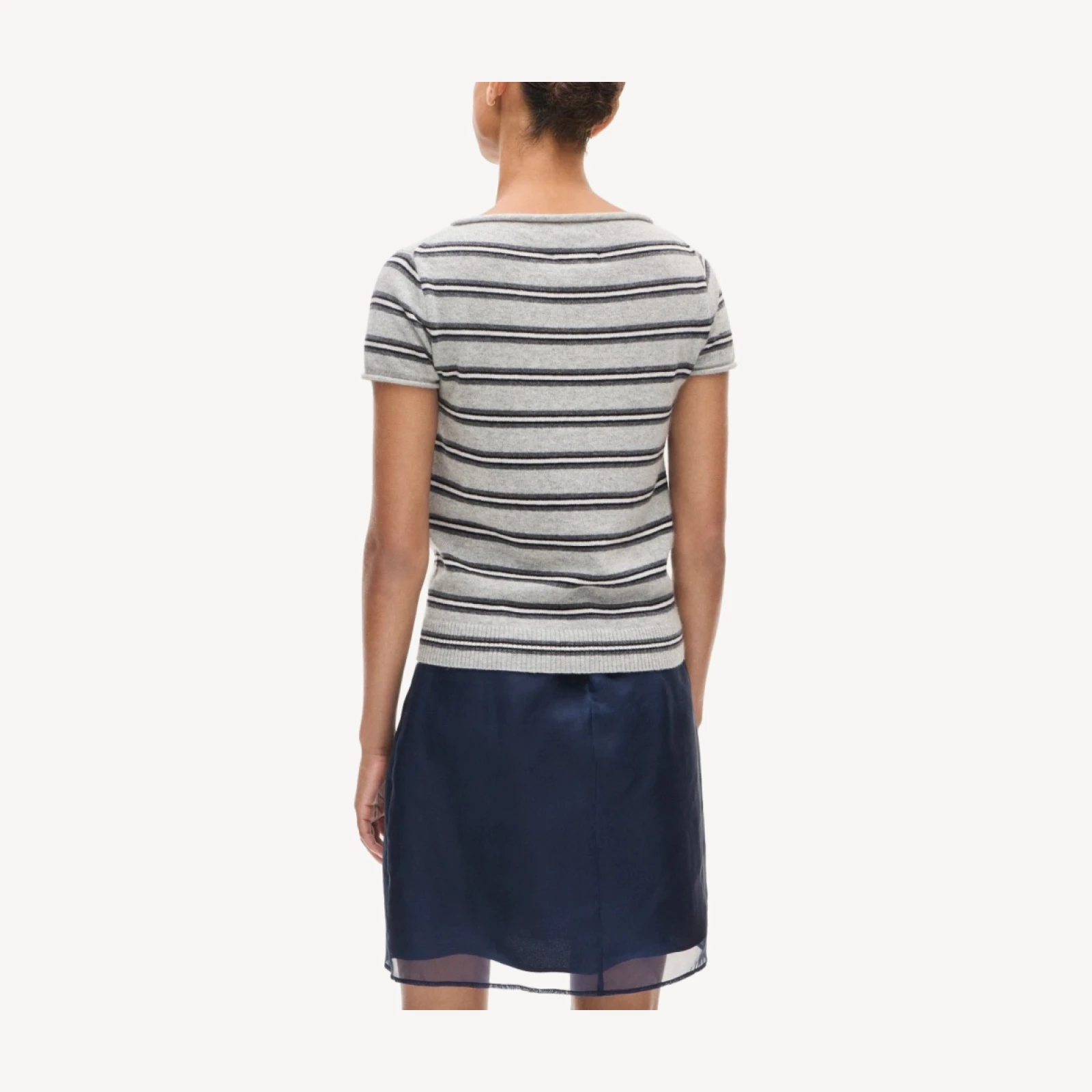 Rolled cashmere boatneck sweater-tee in stripe