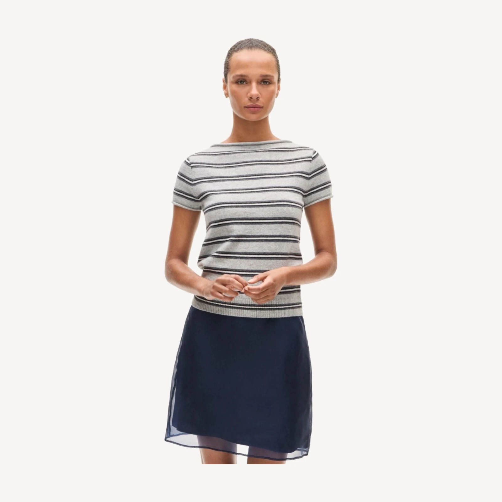 Rolled cashmere boatneck sweater-tee in stripe
