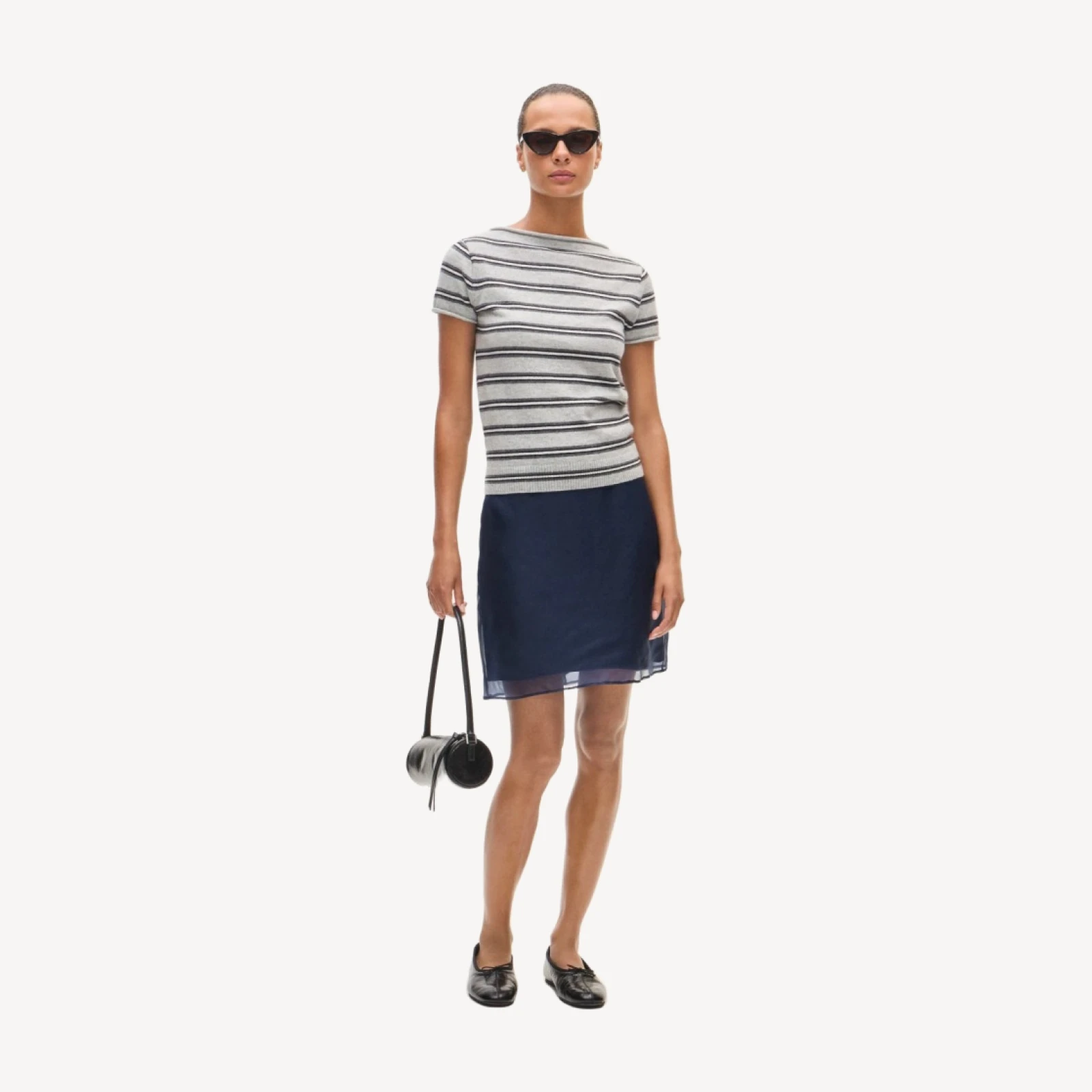 Rolled cashmere boatneck sweater-tee in stripe