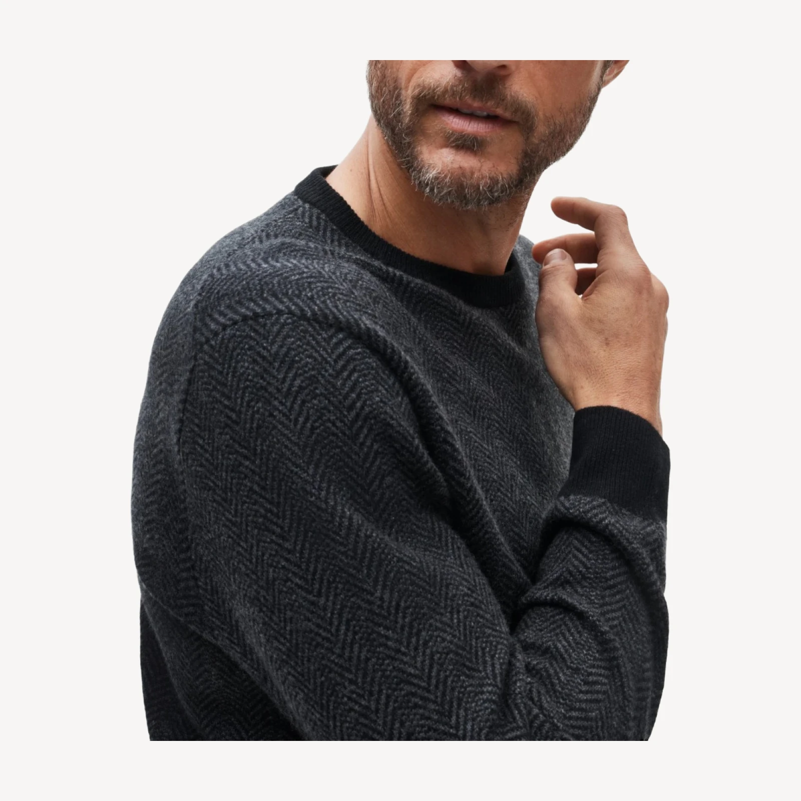 Cashmere crewneck sweater in herringbone