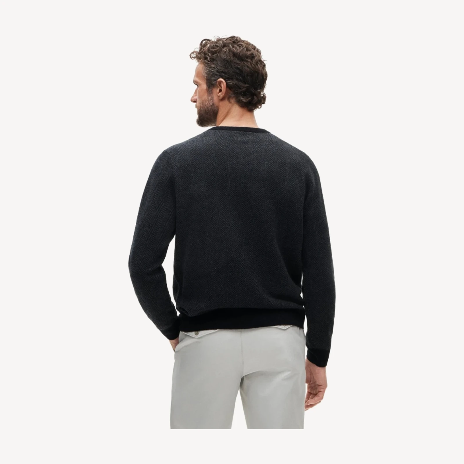 Cashmere crewneck sweater in herringbone
