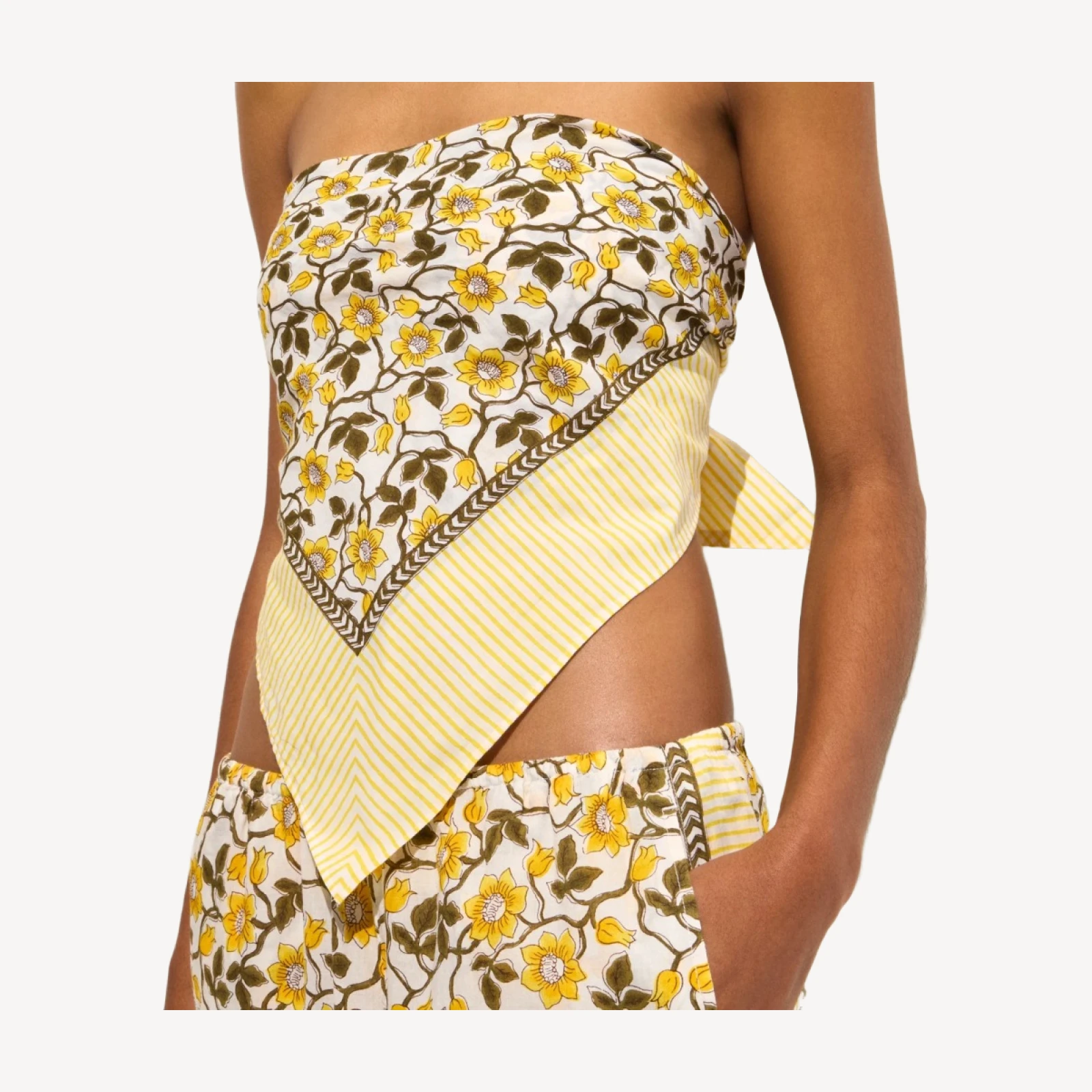Cotton voile bandana top in daffodil daze block print
