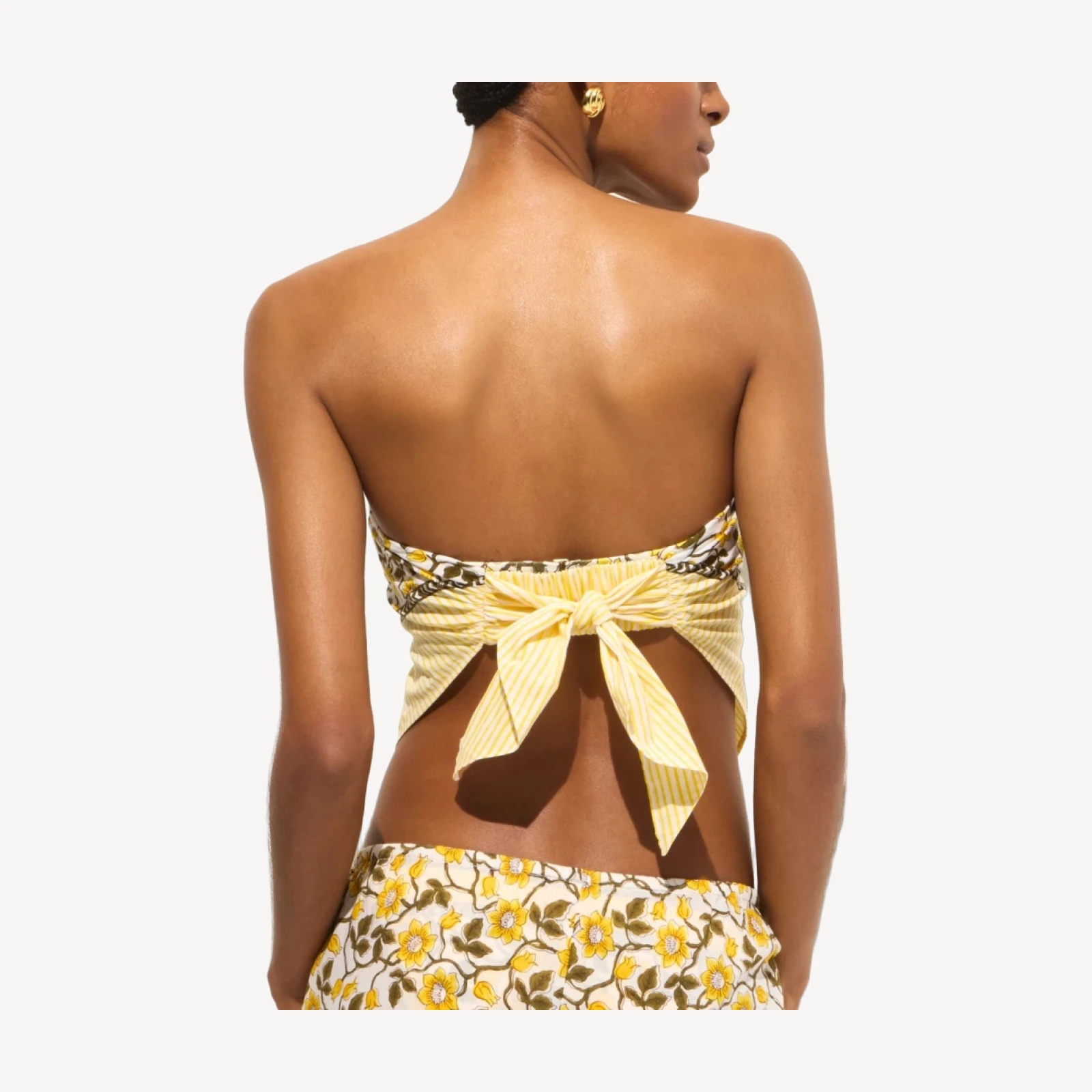 Cotton voile bandana top in daffodil daze block print