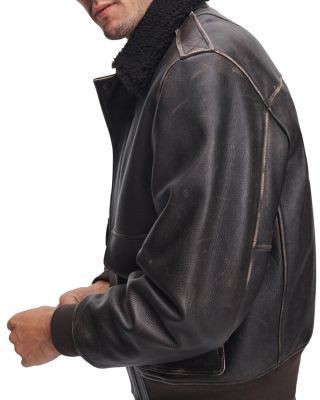rag & bone Manston Leather Fleece Collar Flight Jacket, photo 5