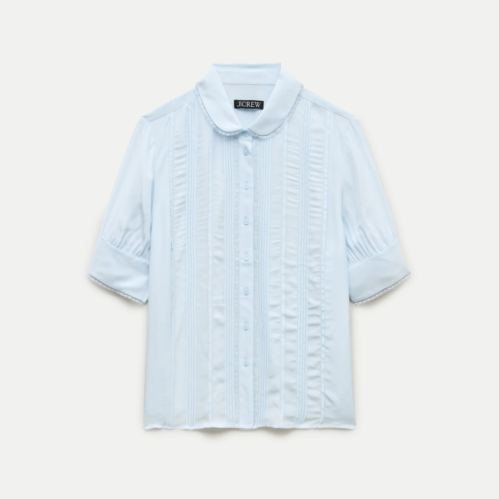 Lace-trim button-up top in crepe de chine
