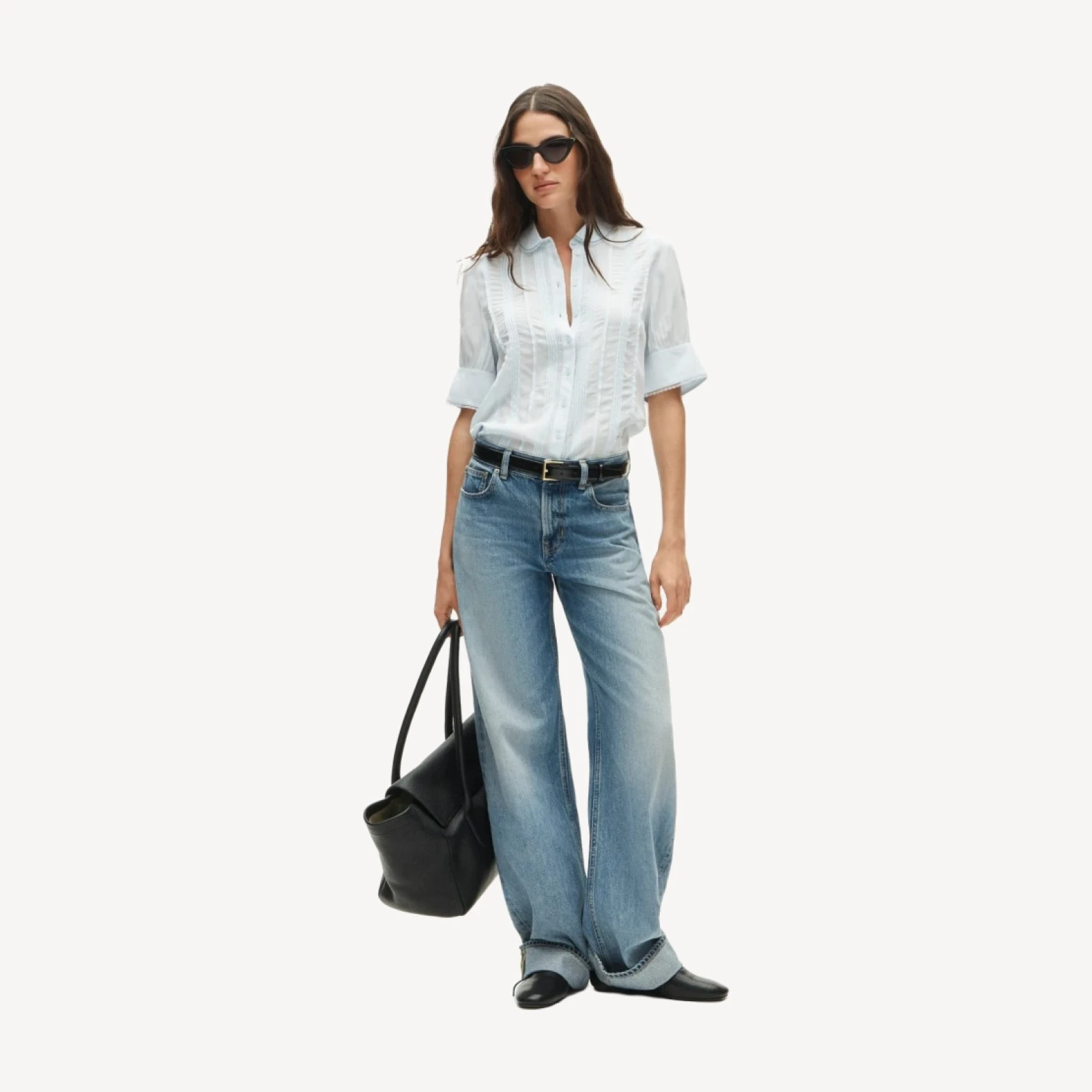 Lace-trim button-up top in crepe de chine