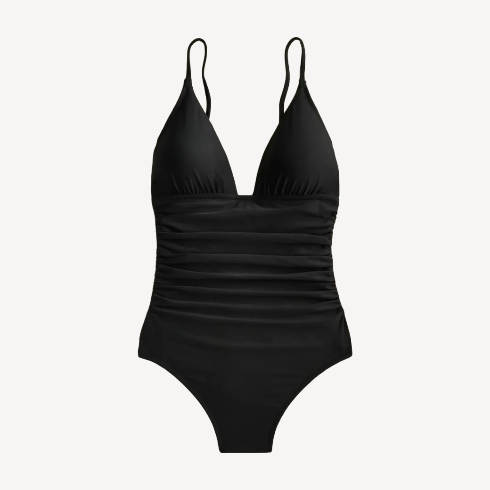 Long-torso ruched plunge one-piece