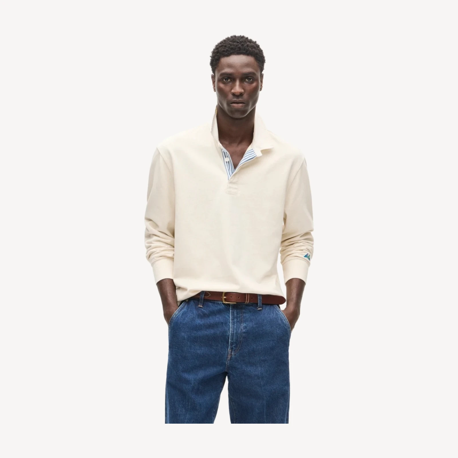 Rugby shirt with striped placket