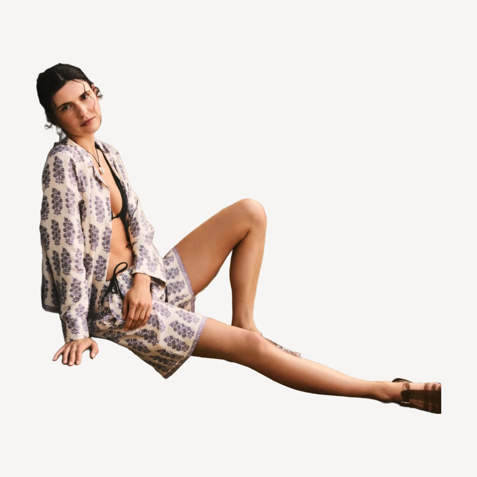 Stratus short in blooming lilac block print