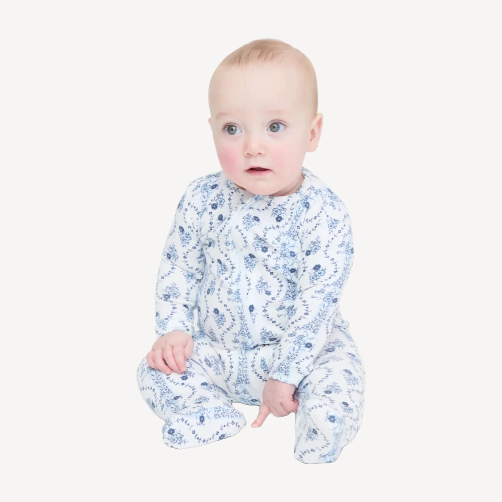 The Footie Pajama - Blue Vine Stripe