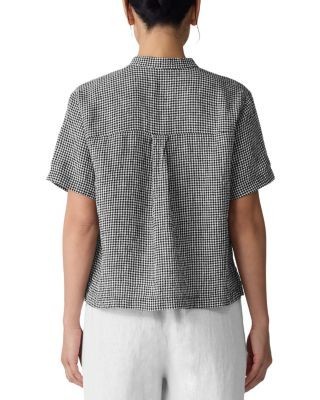 Eileen Fisher Puckered Linen Mandarin Collar Shirt