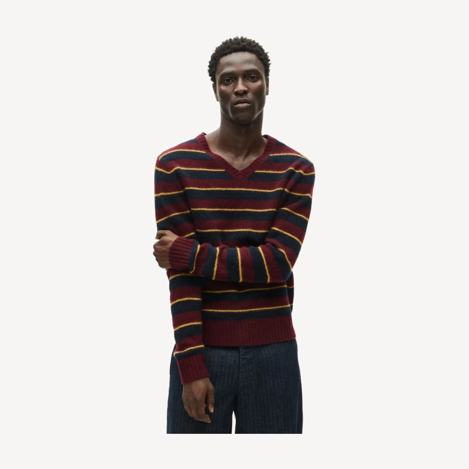 Soft-washed wool V-neck sweater in stripe