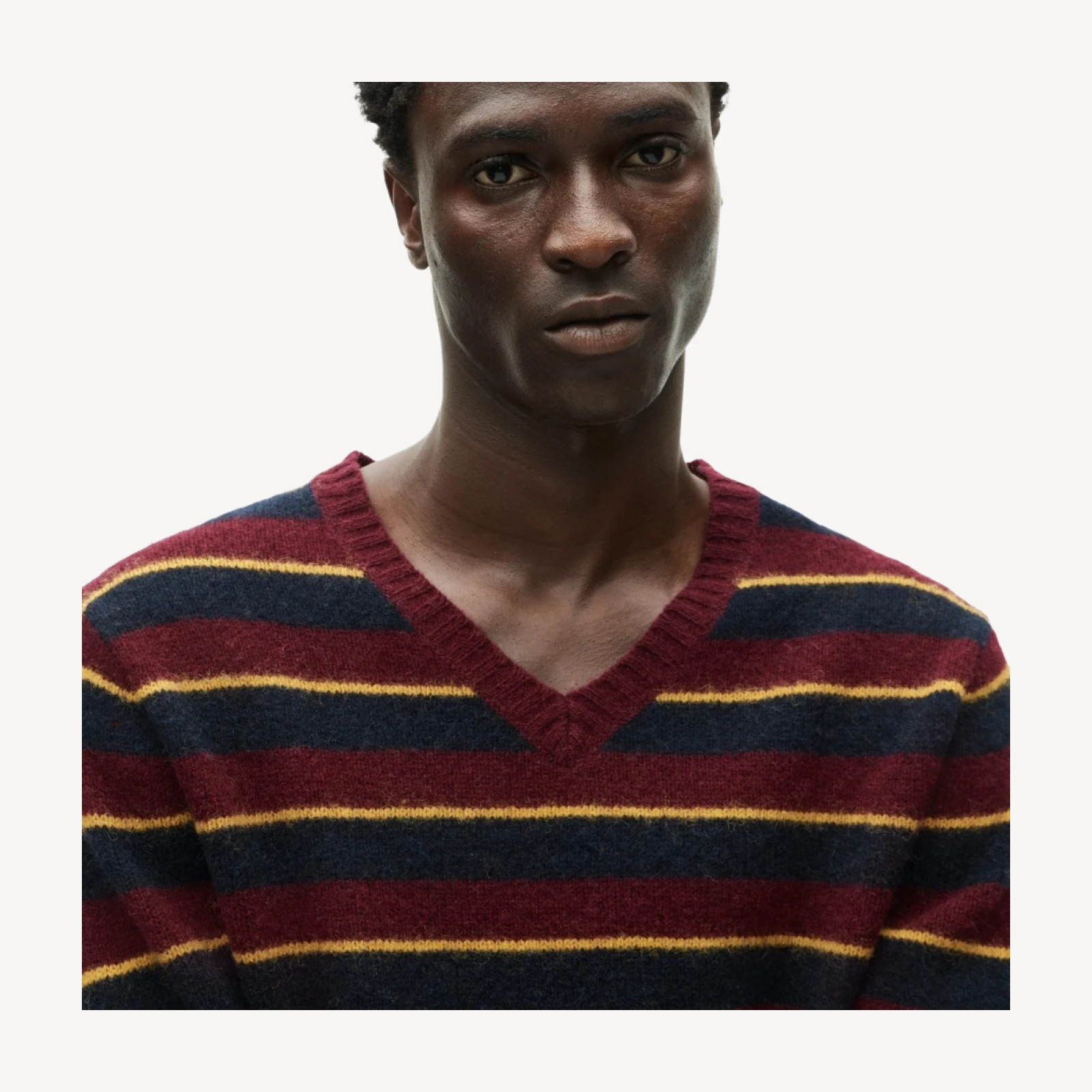 Soft-washed wool V-neck sweater in stripe