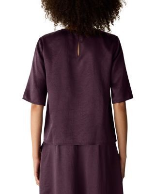 Eileen Fisher Textured Satin Round Neck Elbow Sleeve Top