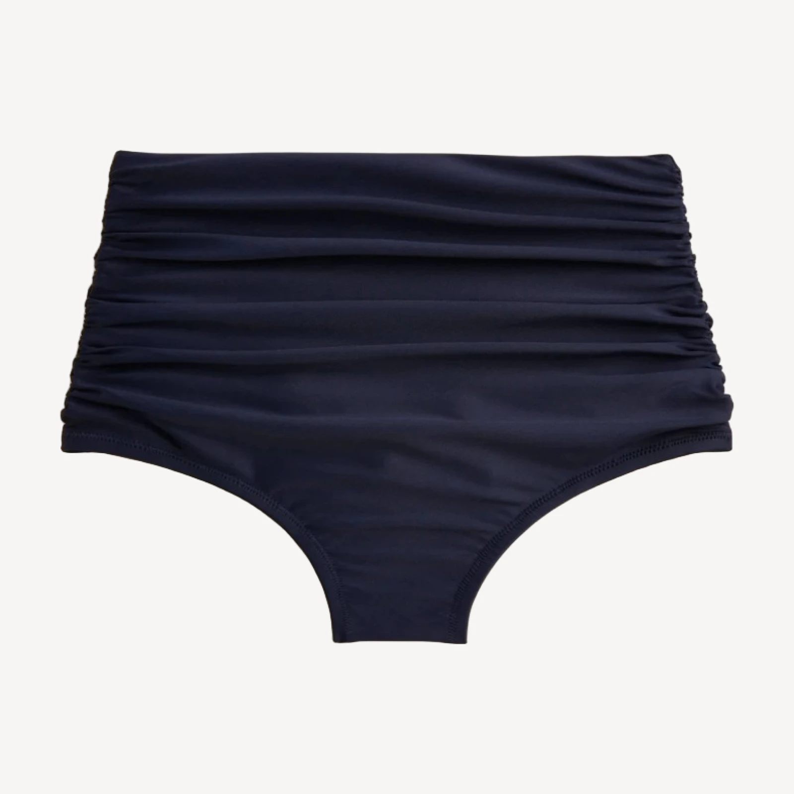 Ruched high-rise full-coverage bikini bottom