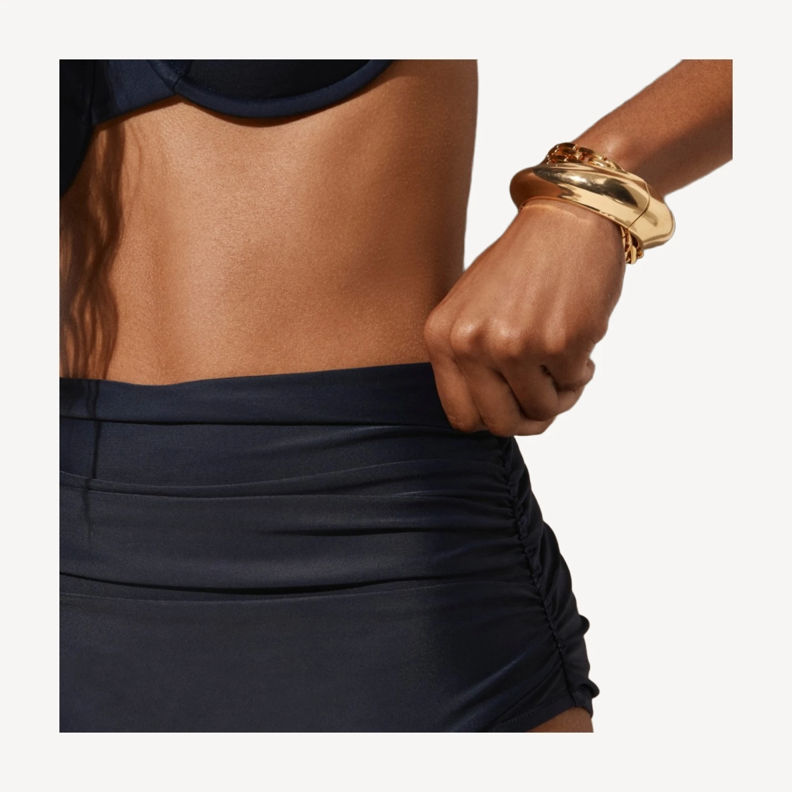 Ruched high-rise full-coverage bikini bottom