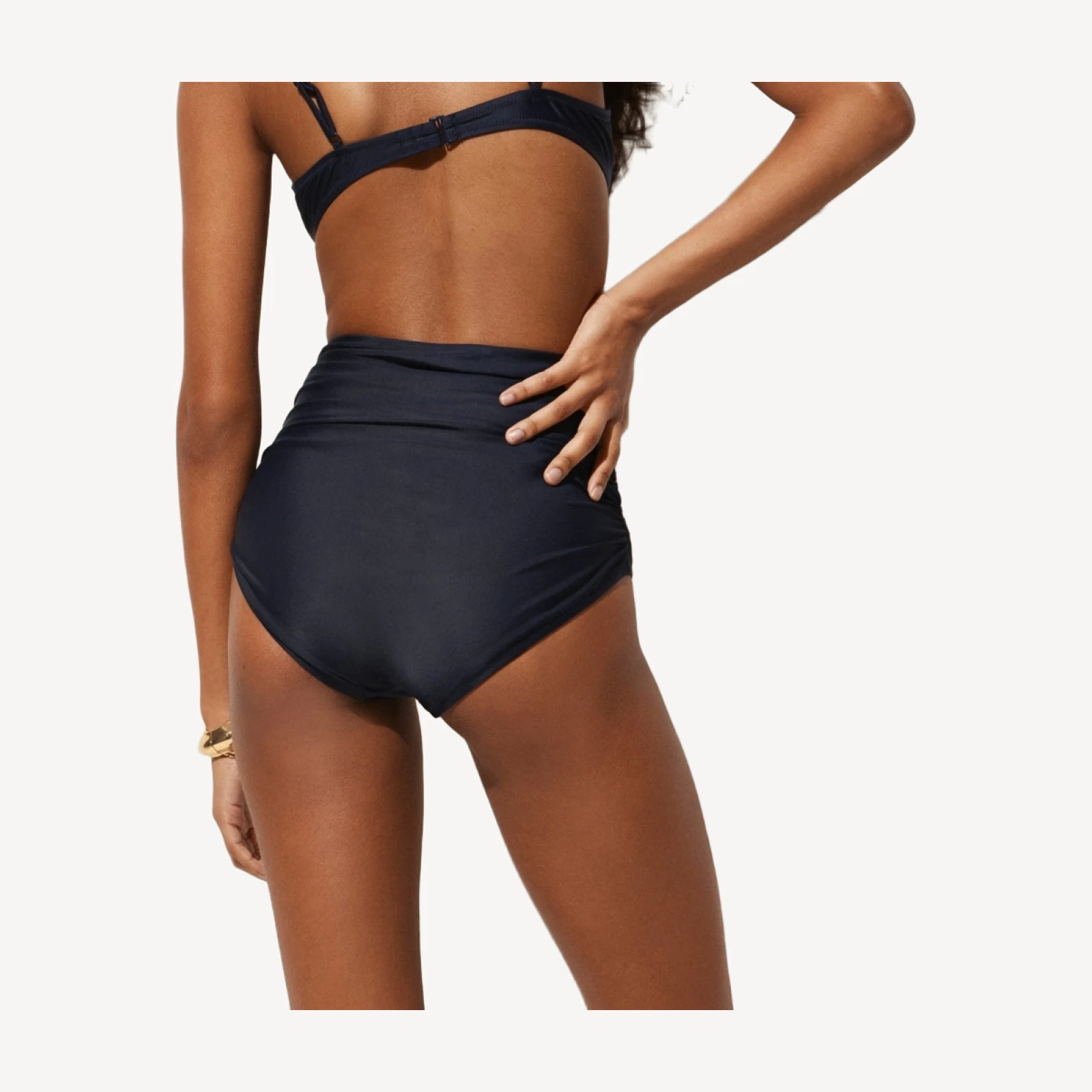 Ruched high-rise full-coverage bikini bottom