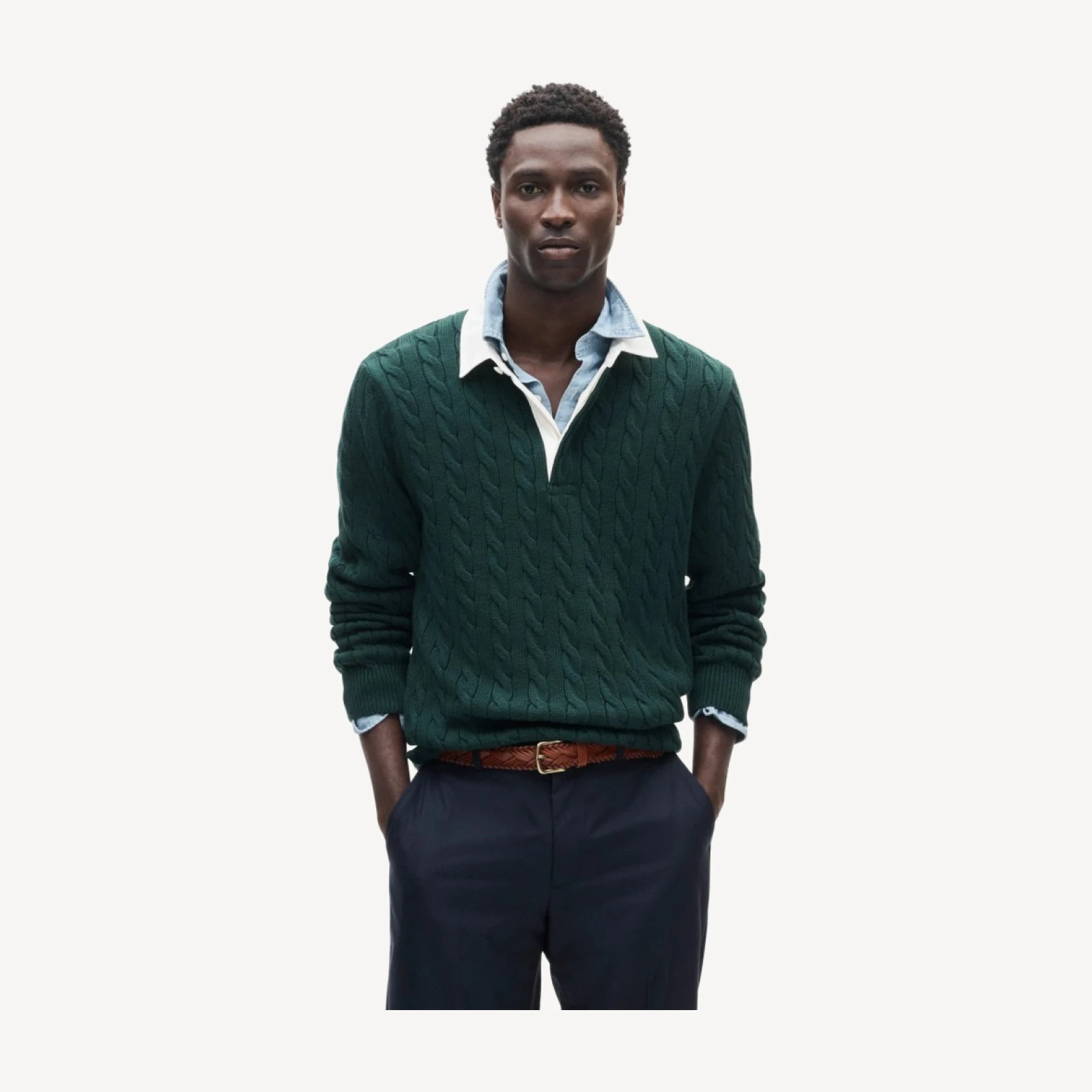 Heritage cotton cable-knit rugby sweater