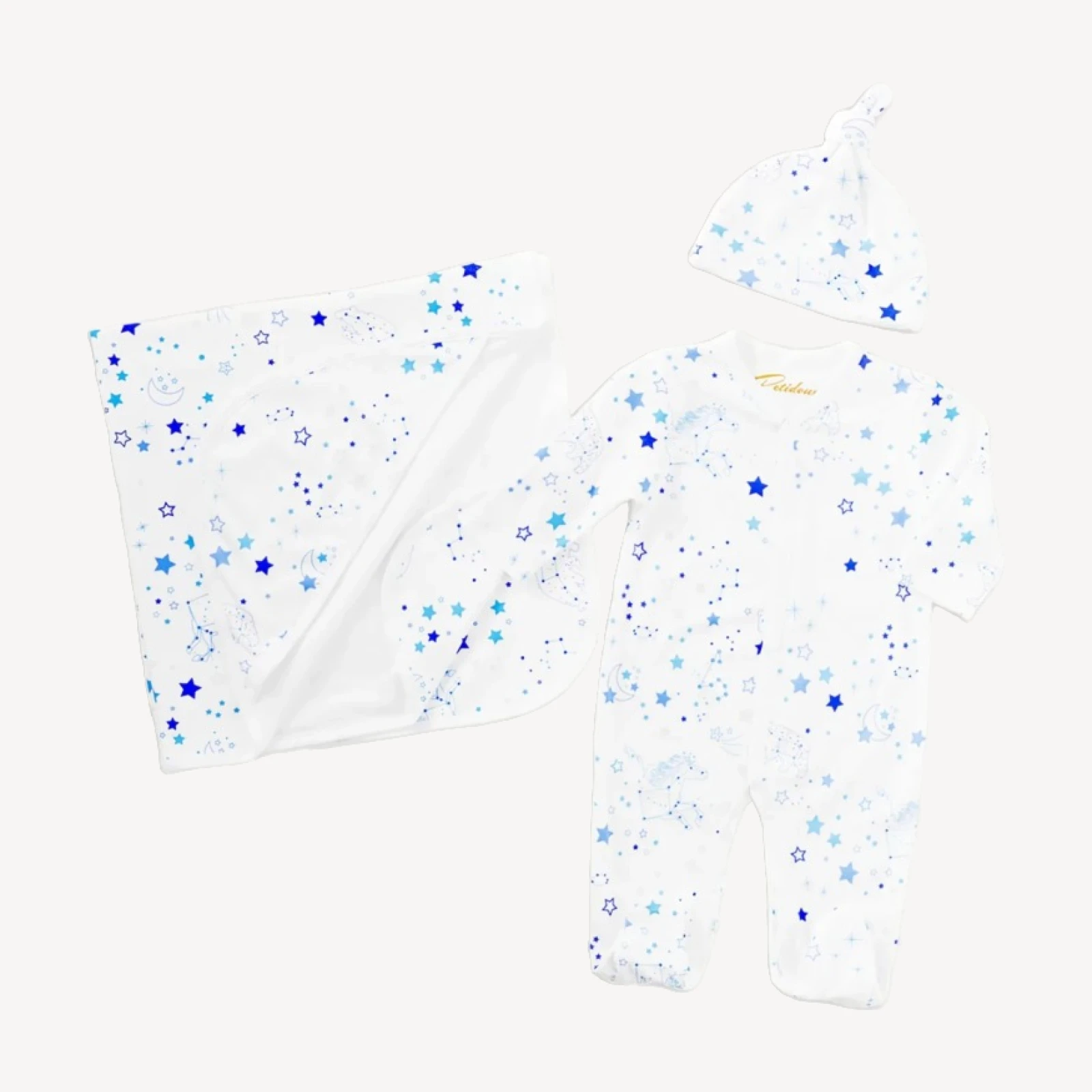Petidoux babies' Pima cotton one-piece, matching hat and receiving blanket set