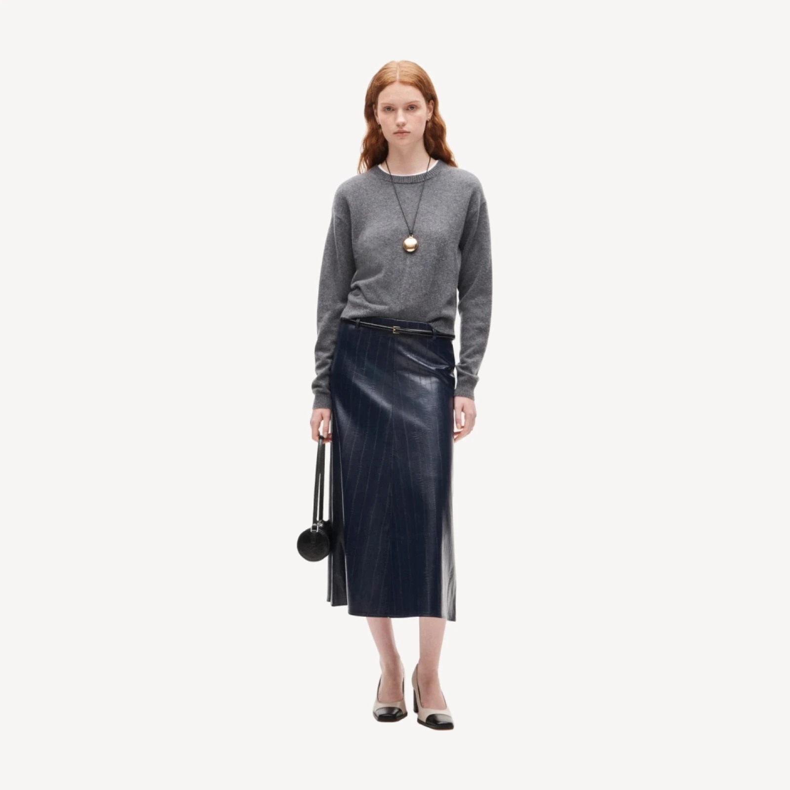 A-line skirt in eel-embossed faux leather