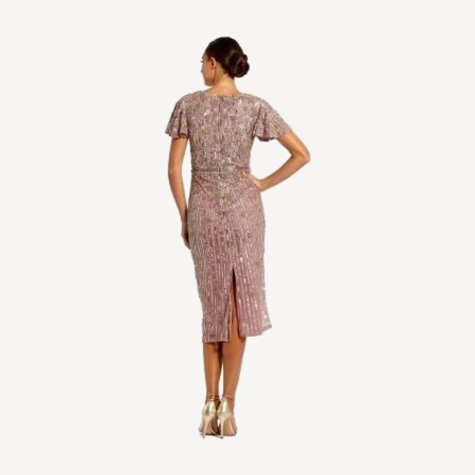 Mac Duggal Embellished Faux Wrap Flutter Sleeve Dress