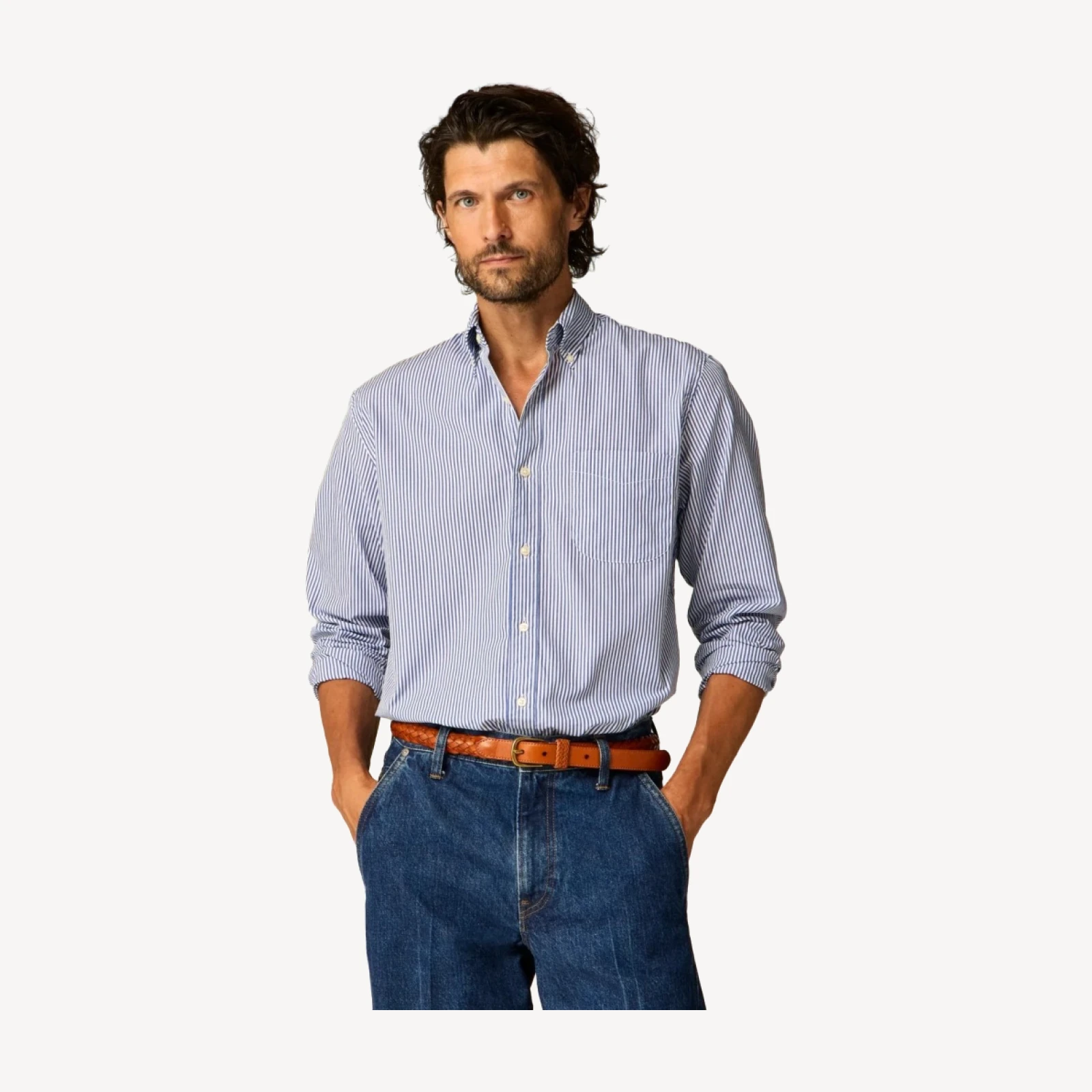 Secret Wash cotton poplin shirt in stripe