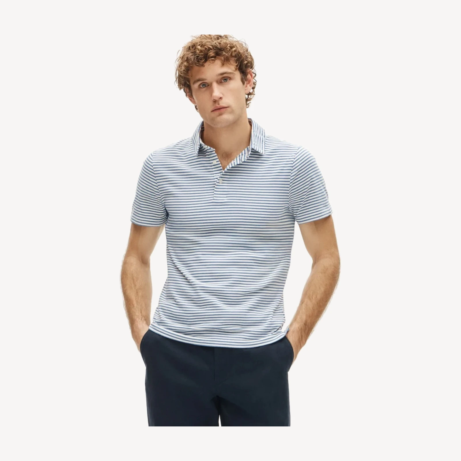 Sueded cotton polo shirt in stripe