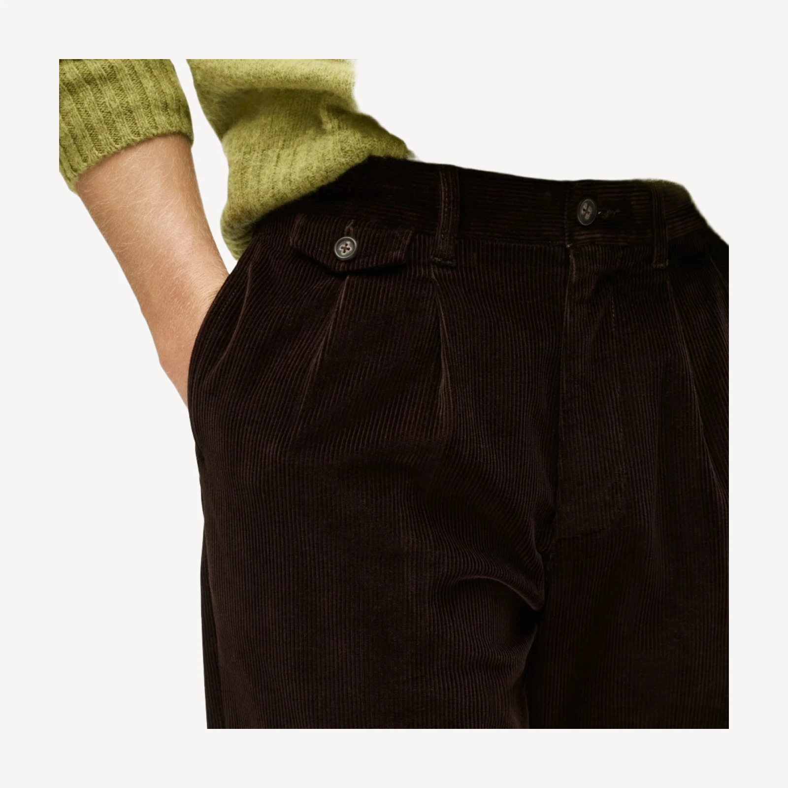 Relaxed-fit double-pleated corduroy pant