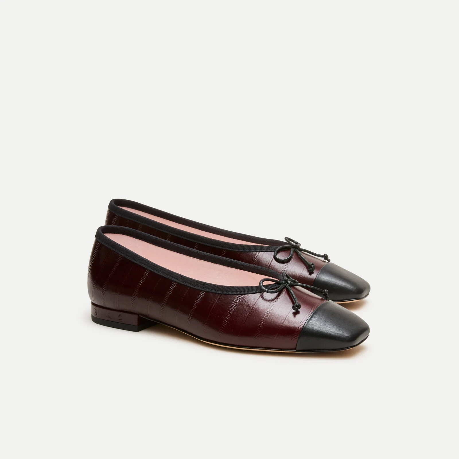Sophie cap toe ballet flats in eel-embossed leather