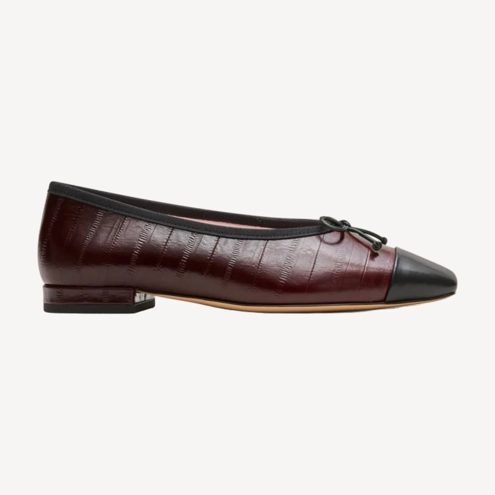 Sophie cap toe ballet flats in eel-embossed leather