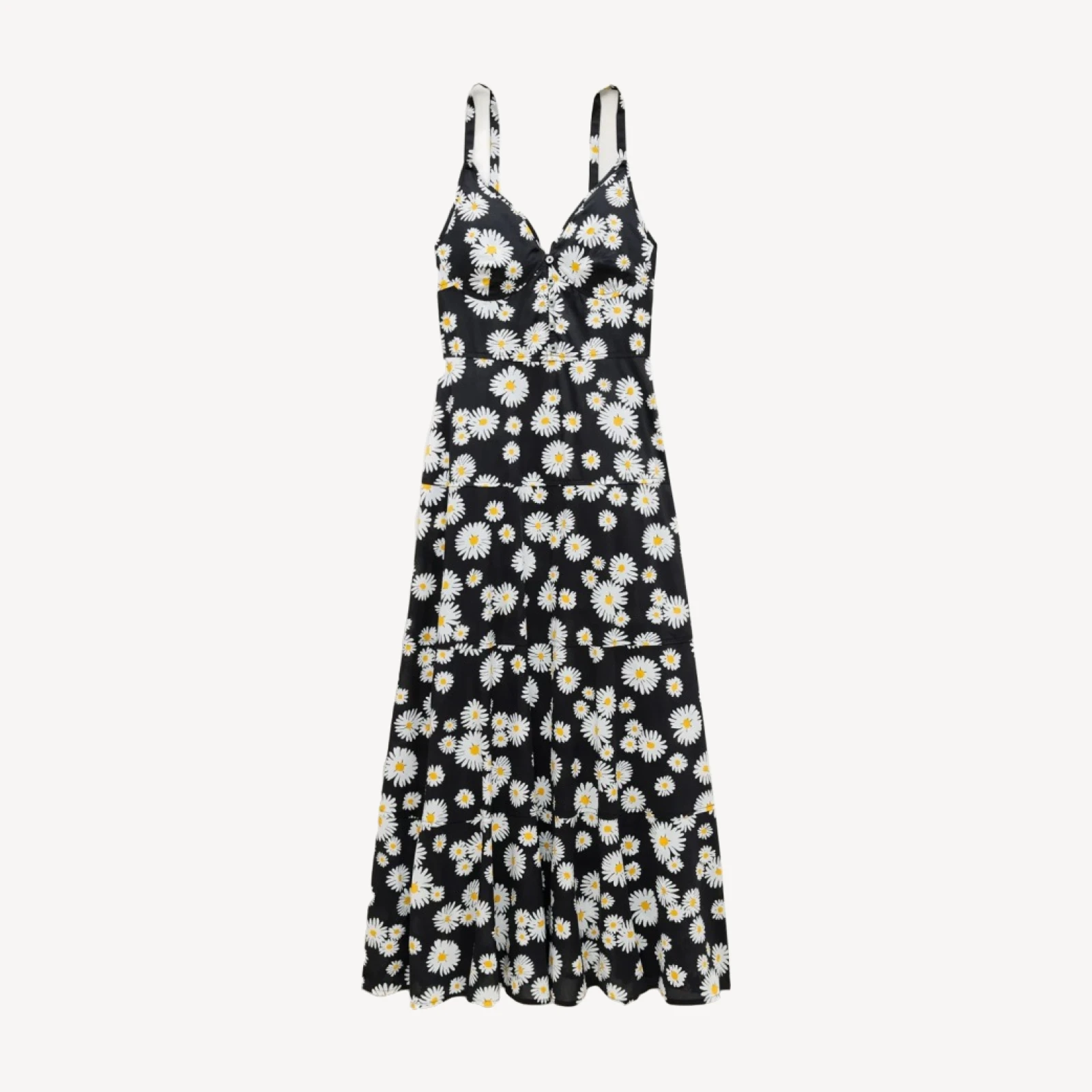 Tiered cotton poplin dress in vintage daisy print