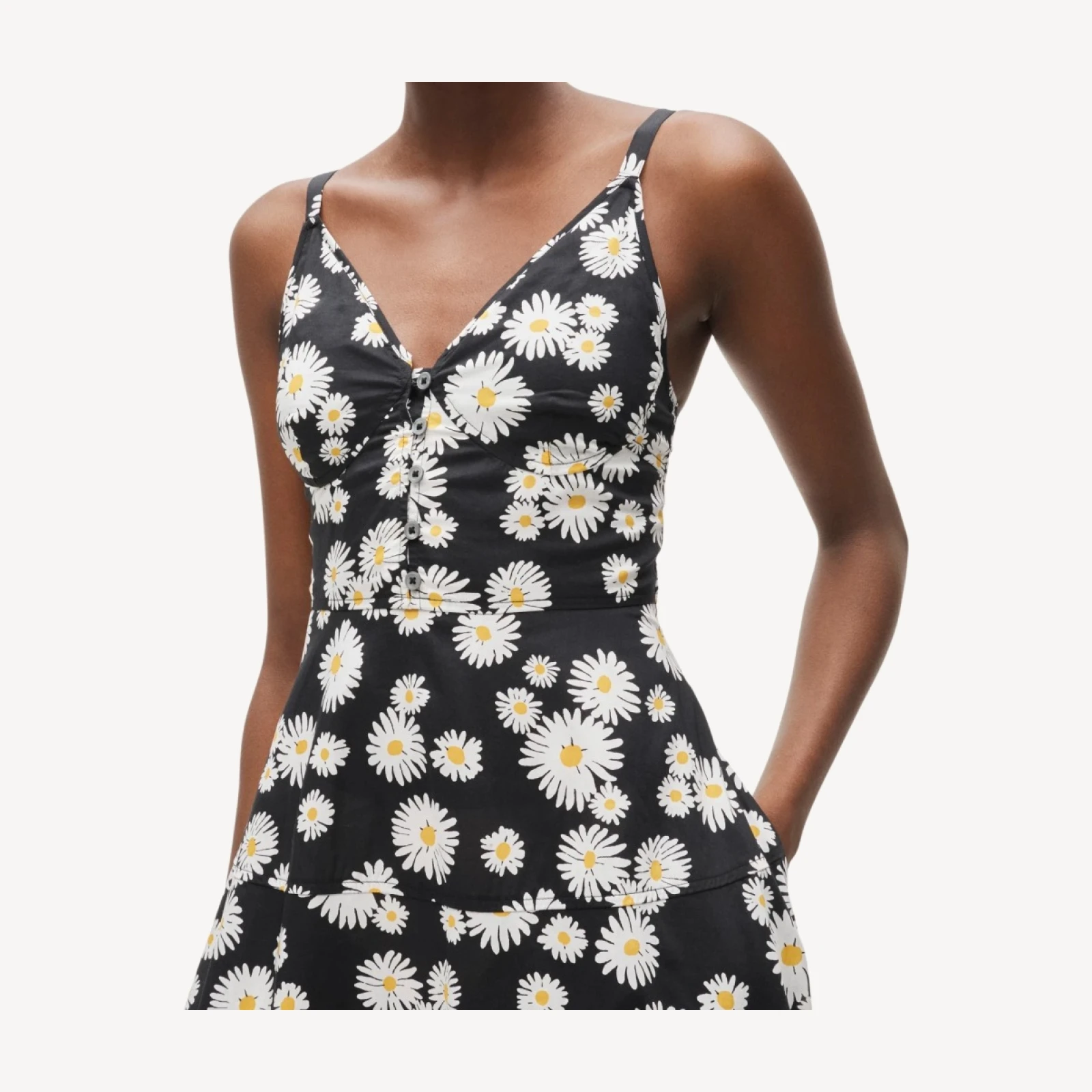 Tiered cotton poplin dress in vintage daisy print