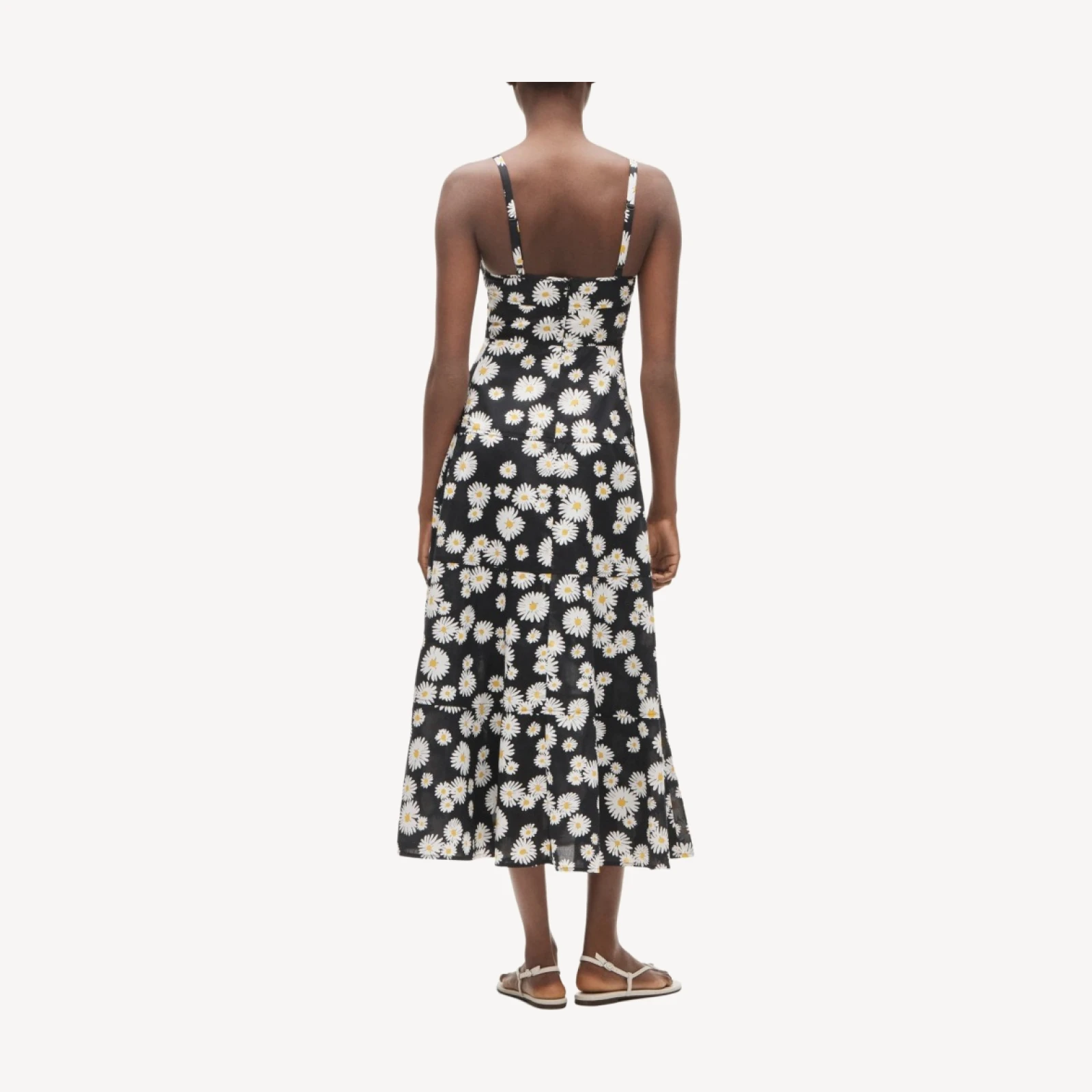 Tiered cotton poplin dress in vintage daisy print