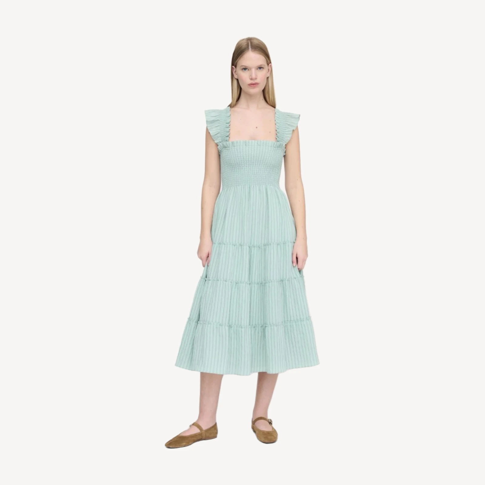 The Ellie Nap Dress - Sage Green Tonal Seersucker