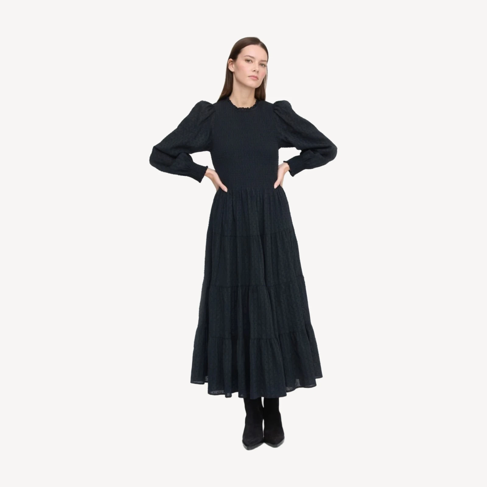 The Viviana Nap Dress - Black Linear Swiss Dot