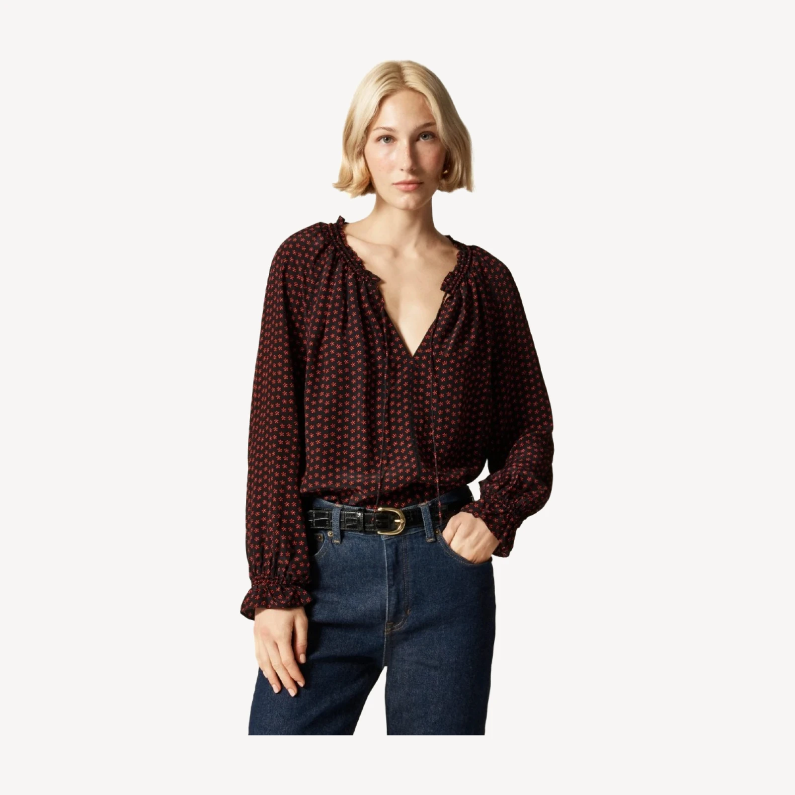 Popover top in ditsy floral crepe de chine