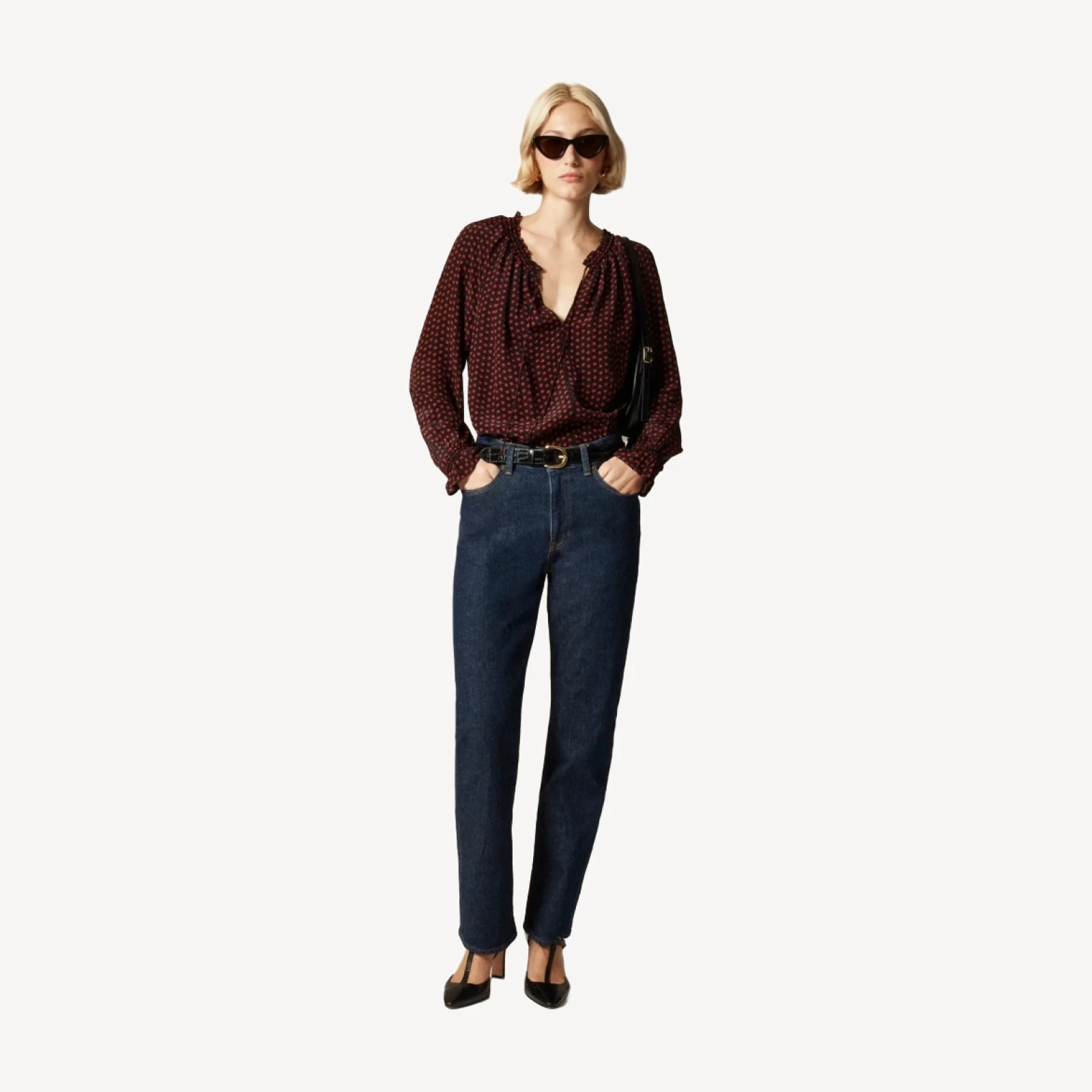 Popover top in ditsy floral crepe de chine